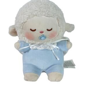 Miniso Lamb Doll Plush Sheep Blue Bonnet Sleeping Stuffie Lovey White 9” Toy